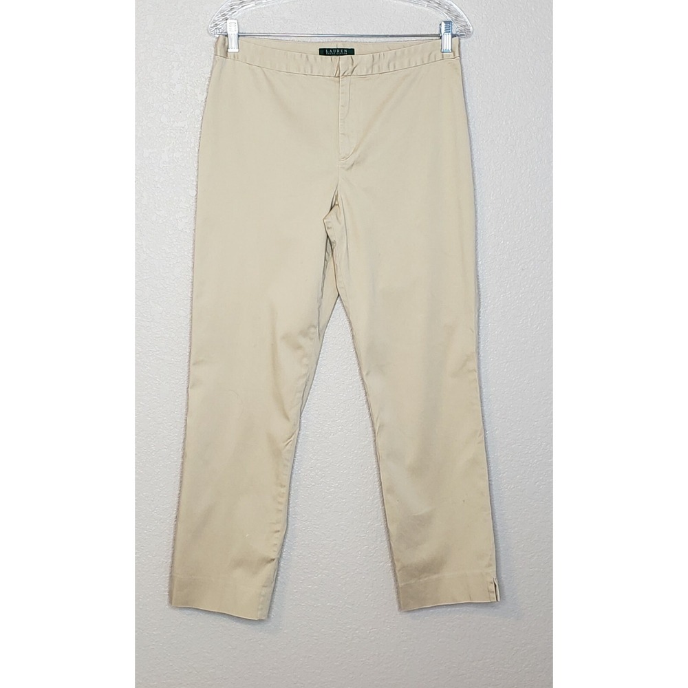 Lauren Ralph Lauren Womens Ankle Pants Sz 8 Tan Flat Front Career/Dress Hi Rise